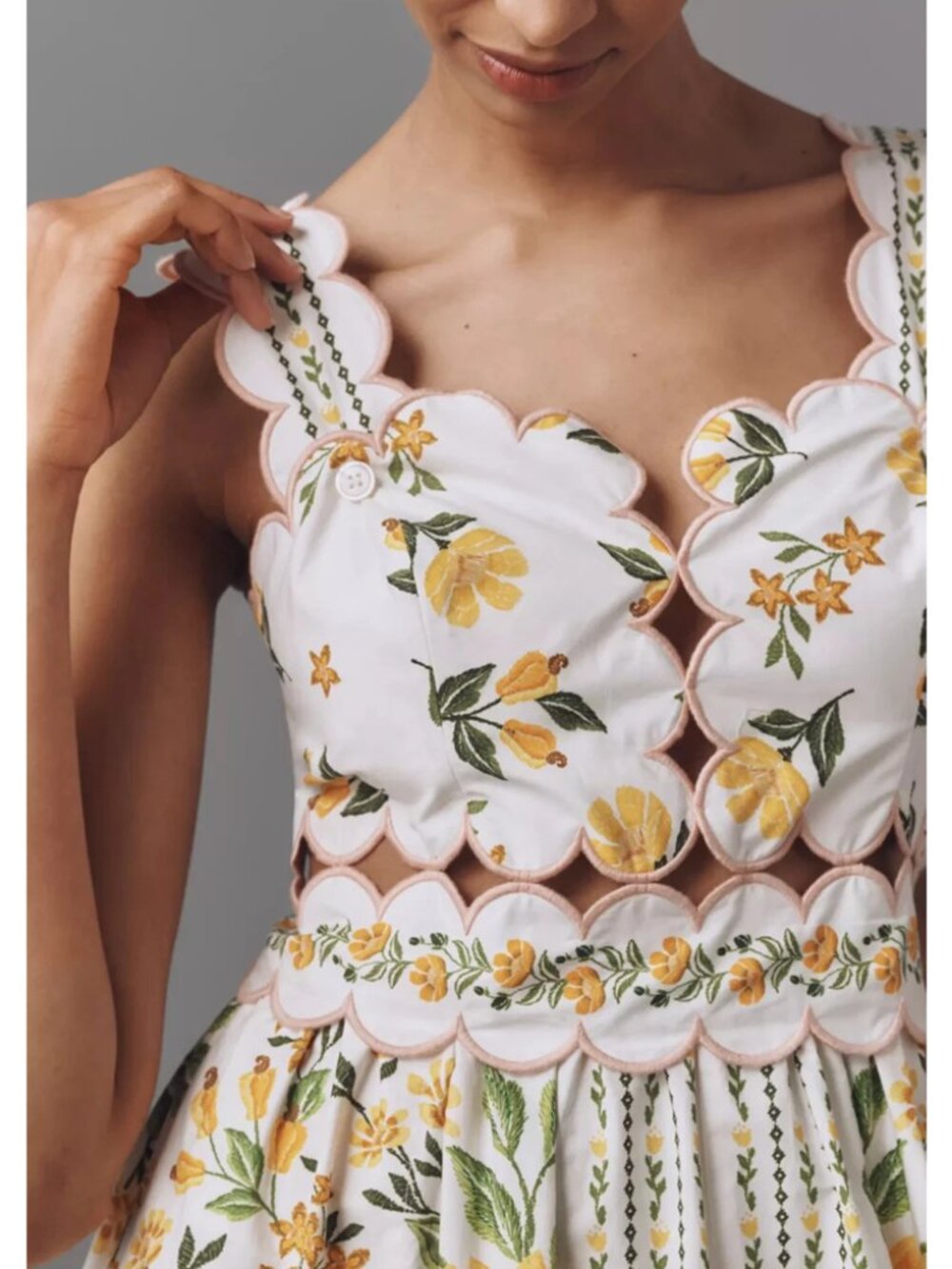 Farm Rio x Anthropologie Sleeveless Scallop-Trim Printed Midi Dress S - Picture 3 of 15